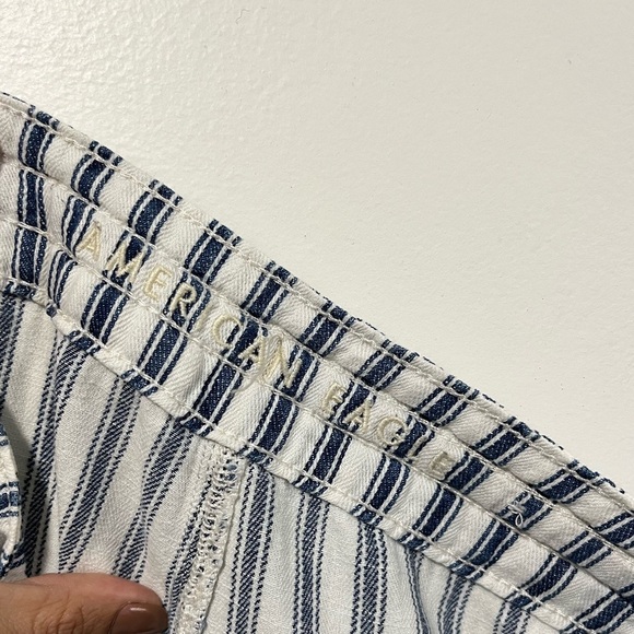 American Eagle Outfitters Blue White Striped High-Rise Pants Women’s 12 Cotton - Picture 10 of 12